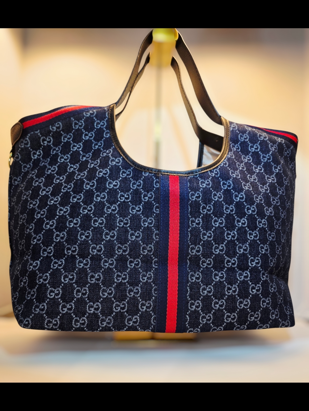 Blue Denim Hobo Tote with Red Stripe  NWT